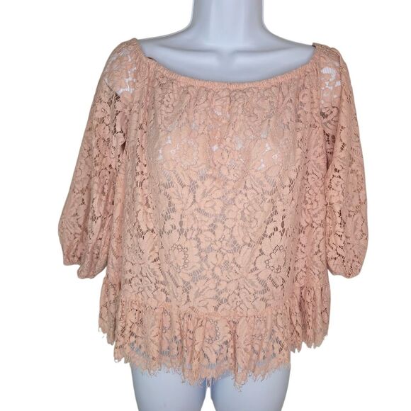 Bcbgmaxazaria Off Shoulder Lace Sheer Top Blouse Size Small - Picture 2 of 9